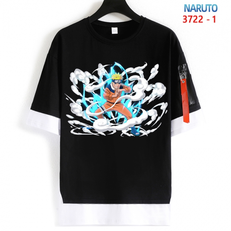 Naruto Cotton Crew Neck Fake Two-Piece Short Sleeve T-Shirt from S to 4XL  HM-3722-1