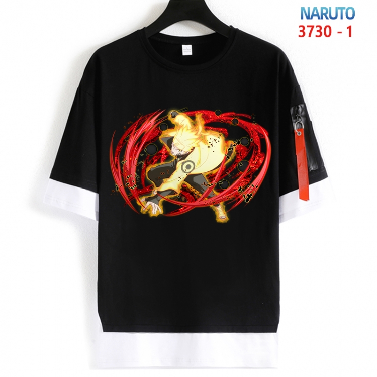 Naruto Cotton Crew Neck Fake Two-Piece Short Sleeve T-Shirt from S to 4XL HM-3730-1
