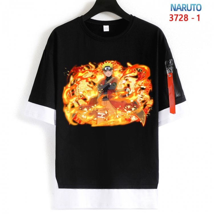 Naruto Cotton Crew Neck Fake Two-Piece Short Sleeve T-Shirt from S to 4XL HM-3728-1