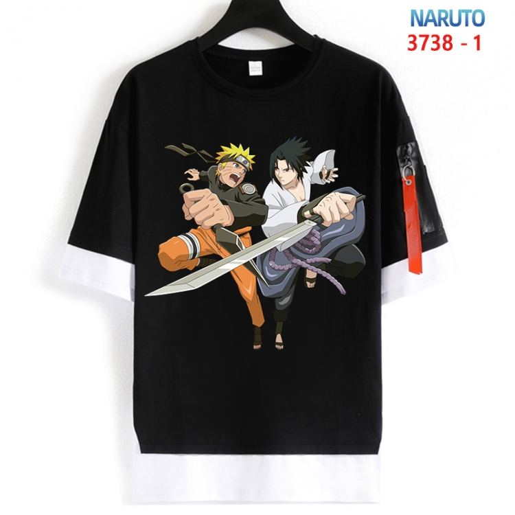 Naruto Cotton Crew Neck Fake Two-Piece Short Sleeve T-Shirt from S to 4XL HM-3738-1