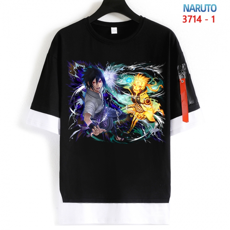 Naruto Cotton Crew Neck Fake Two-Piece Short Sleeve T-Shirt from S to 4XL HM-3714-1