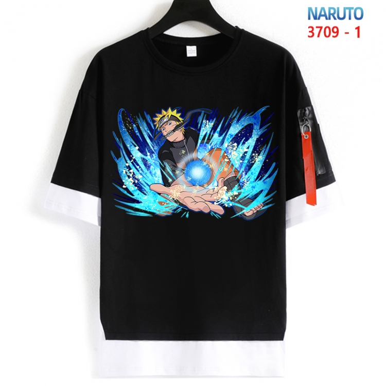 Naruto Cotton Crew Neck Fake Two-Piece Short Sleeve T-Shirt from S to 4XL HM-3709-1