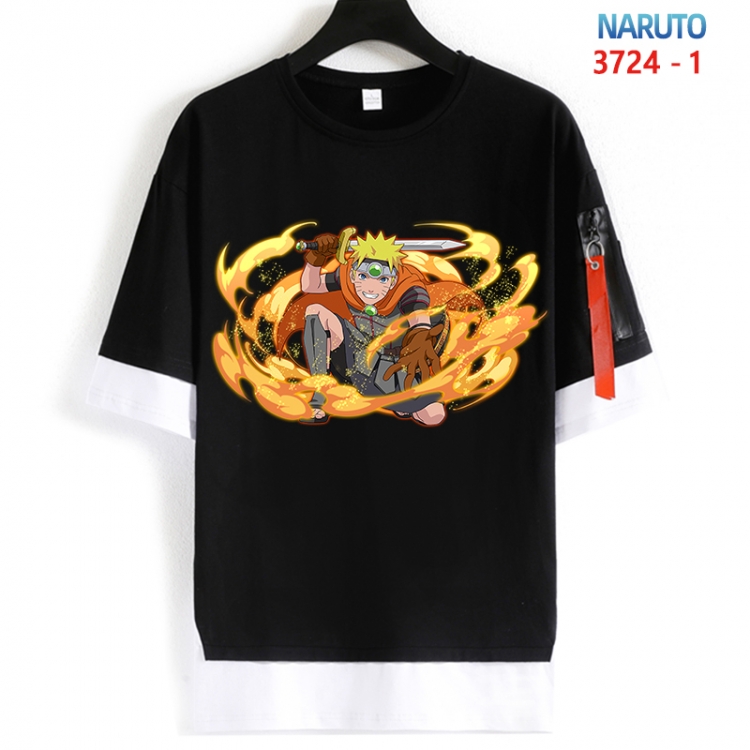 Naruto Cotton Crew Neck Fake Two-Piece Short Sleeve T-Shirt from S to 4XL HM-3724-1