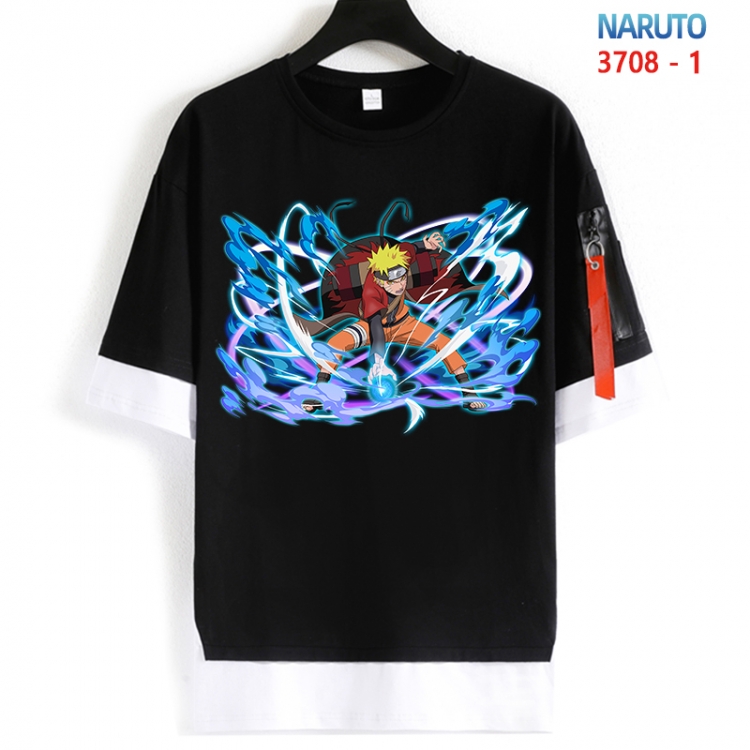Naruto Cotton Crew Neck Fake Two-Piece Short Sleeve T-Shirt from S to 4XL  HM-3708-1