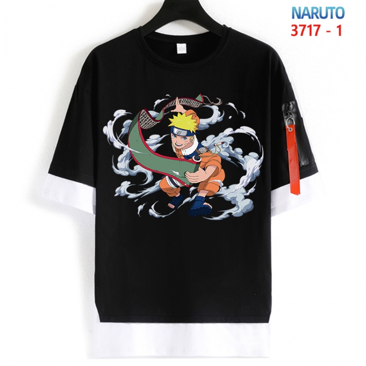 Naruto Cotton Crew Neck Fake Two-Piece Short Sleeve T-Shirt from S to 4XL HM-3717-1