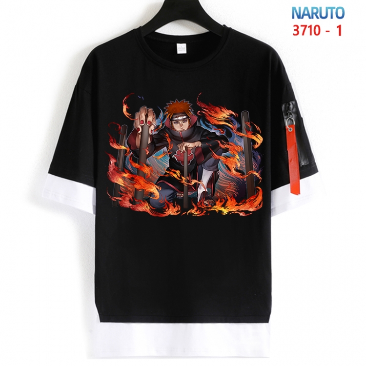 Naruto Cotton Crew Neck Fake Two-Piece Short Sleeve T-Shirt from S to 4XL HM-3710-1