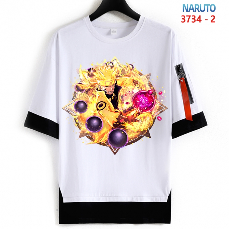 Naruto Cotton Crew Neck Fake Two-Piece Short Sleeve T-Shirt from S to 4XL  HM-3734-2