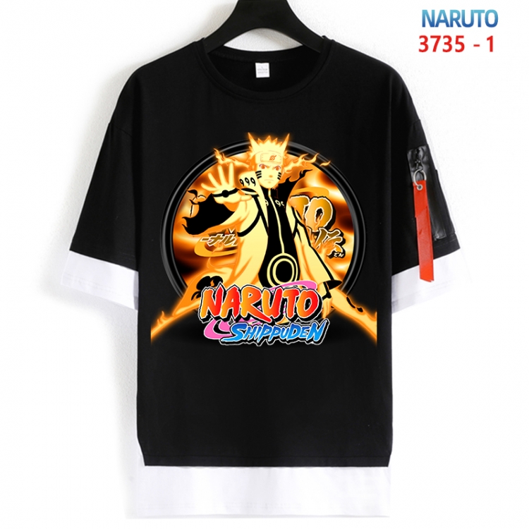 Naruto Cotton Crew Neck Fake Two-Piece Short Sleeve T-Shirt from S to 4XL HM-3735-1