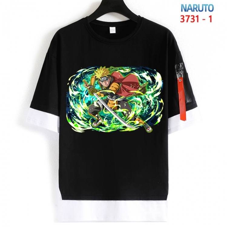 Naruto Cotton Crew Neck Fake Two-Piece Short Sleeve T-Shirt from S to 4XL  HM-3731-1