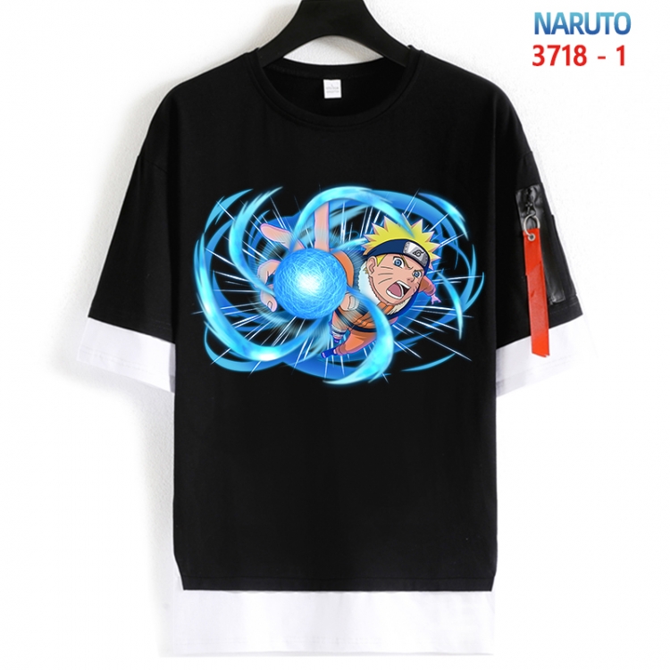 Naruto Cotton Crew Neck Fake Two-Piece Short Sleeve T-Shirt from S to 4XL  HM-3718-1