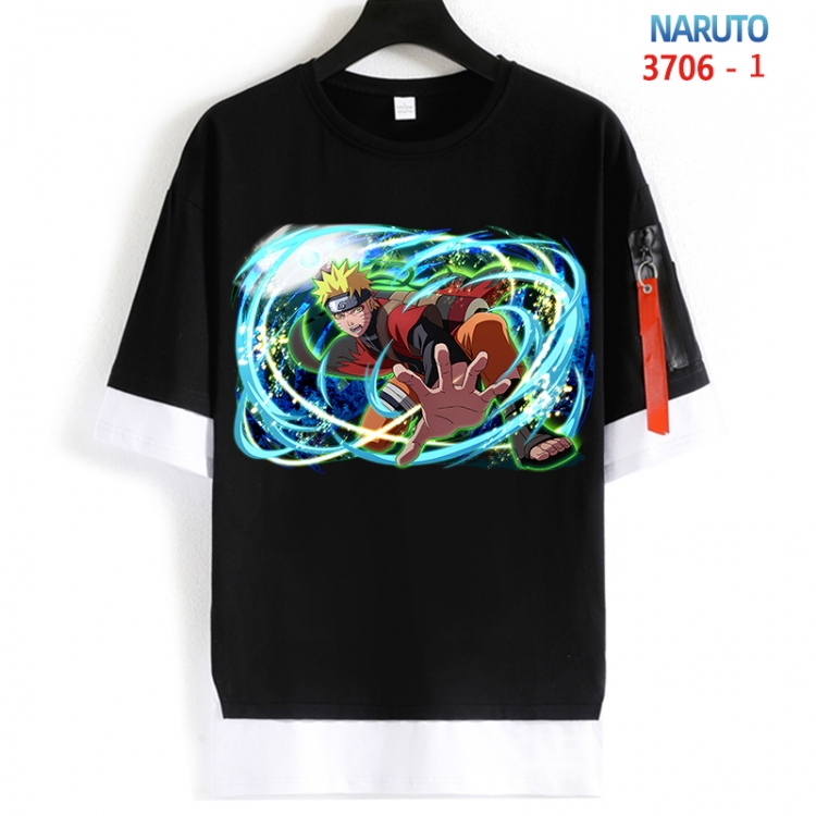 Naruto Cotton Crew Neck Fake Two-Piece Short Sleeve T-Shirt from S to 4XL HM-3706-1