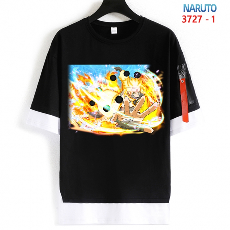 Naruto Cotton Crew Neck Fake Two-Piece Short Sleeve T-Shirt from S to 4XL HM-3727-1