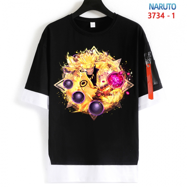 Naruto Cotton Crew Neck Fake Two-Piece Short Sleeve T-Shirt from S to 4XL HM-3734-1