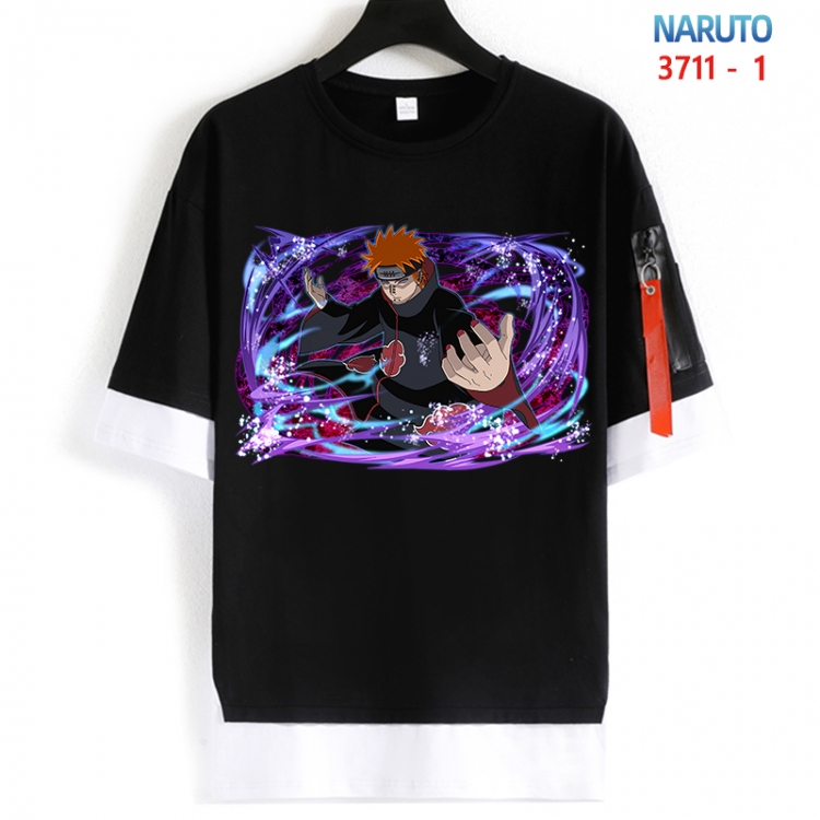 Naruto Cotton Crew Neck Fake Two-Piece Short Sleeve T-Shirt from S to 4XL  HM-3711-1