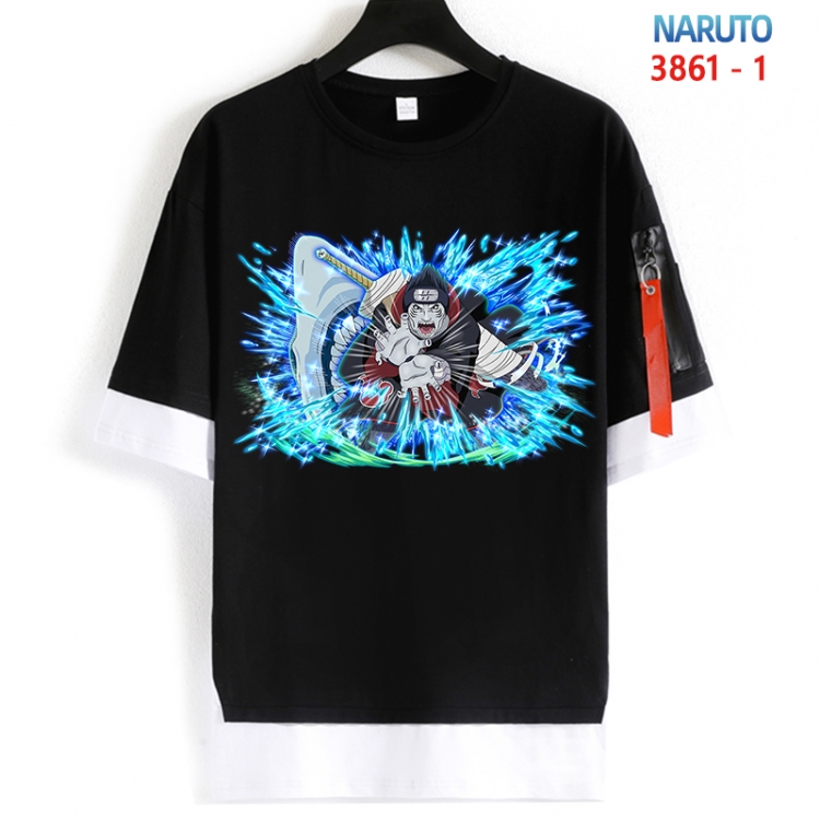 Naruto Cotton Crew Neck Fake Two-Piece Short Sleeve T-Shirt from S to 4XL HM-3861-1