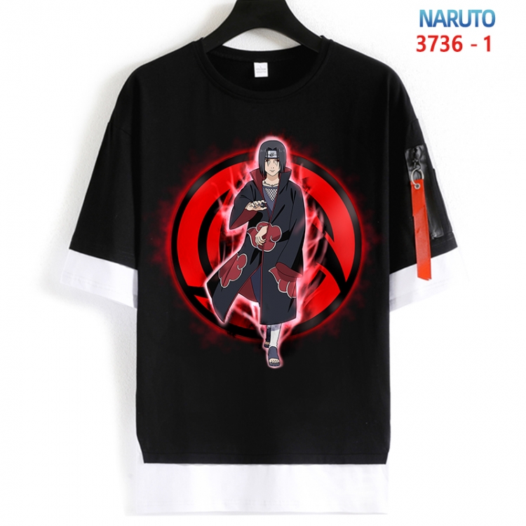Naruto Cotton Crew Neck Fake Two-Piece Short Sleeve T-Shirt from S to 4XL HM-3736-1