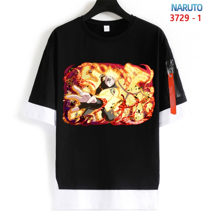 Naruto Cotton Crew Neck Fake Two-Piece Short Sleeve T-Shirt from S to 4XL HM-3729-1