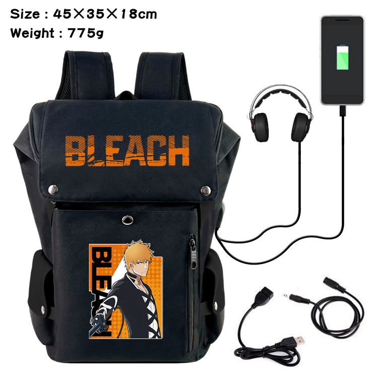 Bleach Anime Canvas Bucket Data Cable Backpack School Bag 45X35X18CM 775G