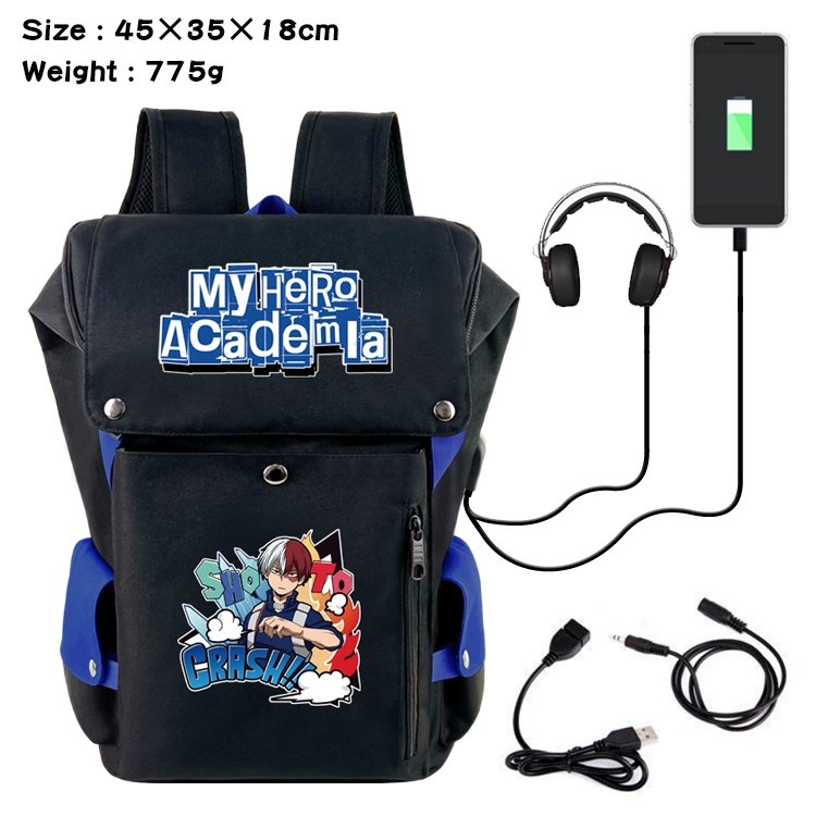 My Hero Academia Anime Canvas Bucket Data Cable Backpack School Bag 45X35X18CM 775G