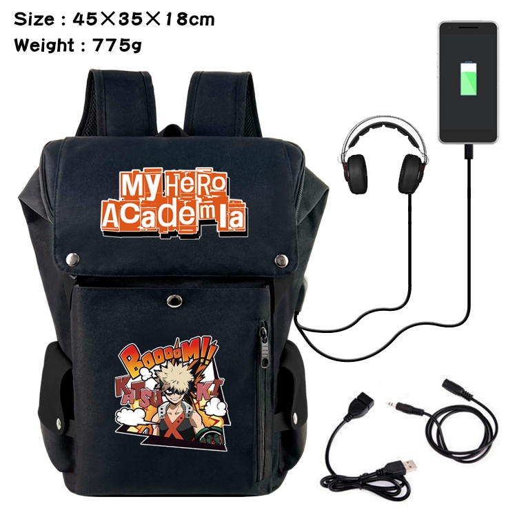 My Hero Academia Anime Canvas Bucket Data Cable Backpack School Bag 45X35X18CM 775G