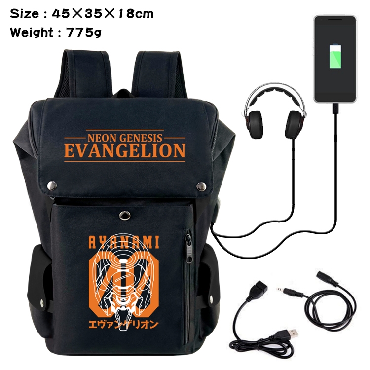 EVA  Anime Canvas Bucket Data Cable Backpack School Bag 45X35X18CM 775G