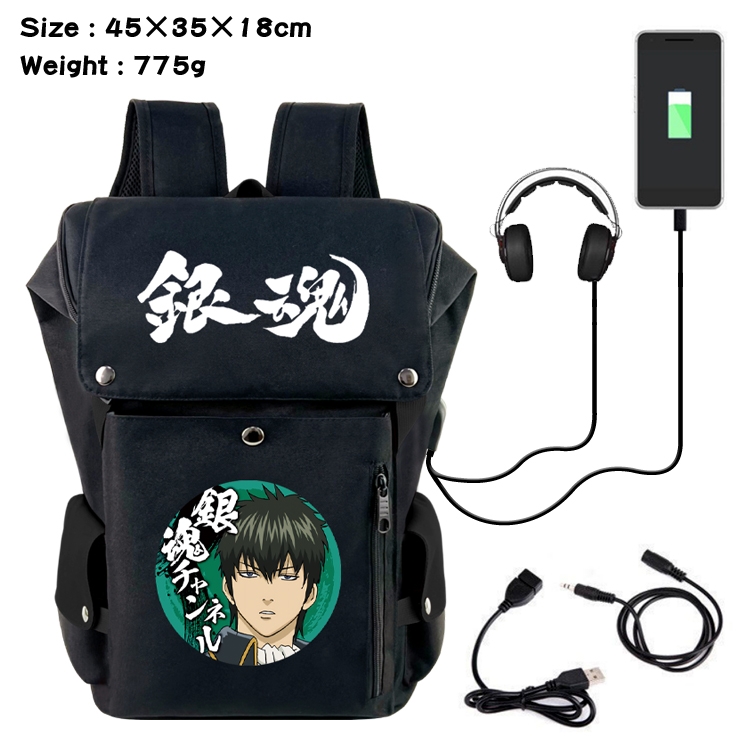 Gintama Anime Canvas Bucket Data Cable Backpack School Bag 45X35X18CM 775G