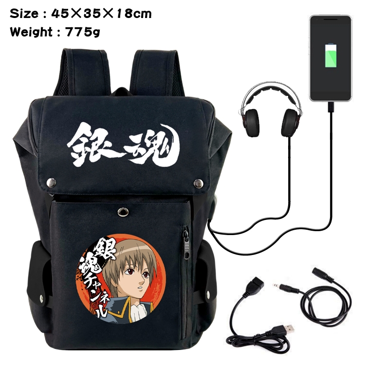 Gintama Anime Canvas Bucket Data Cable Backpack School Bag 45X35X18CM 775G