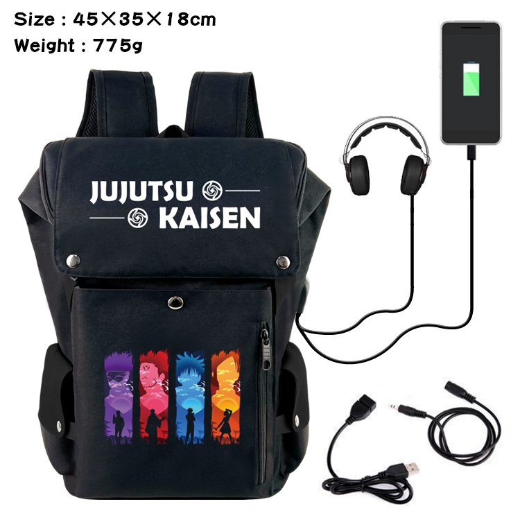 Jujutsu Kaisen Anime Canvas Bucket Data Cable Backpack School Bag 45X35X18CM 775G