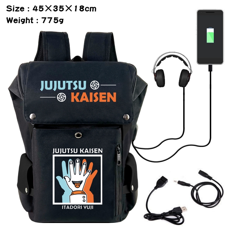 Jujutsu Kaisen Anime Canvas Bucket Data Cable Backpack School Bag 45X35X18CM 775G