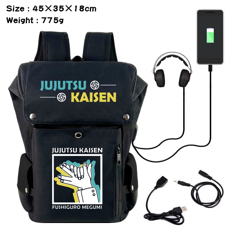 Jujutsu Kaisen Anime Canvas Bucket Data Cable Backpack School Bag 45X35X18CM 775G