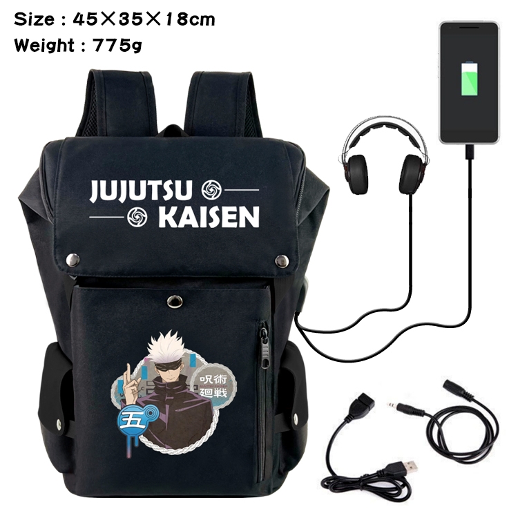 Jujutsu Kaisen Anime Canvas Bucket Data Cable Backpack School Bag 45X35X18CM 775G