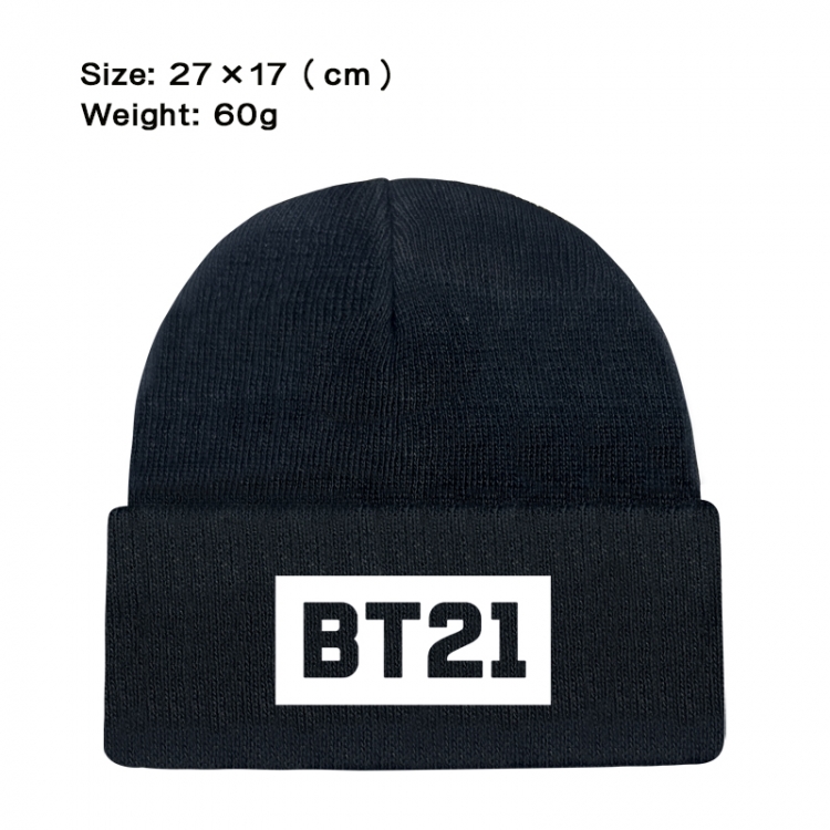 BTS printed plush knitted hat warm hat 27X17cm 60g