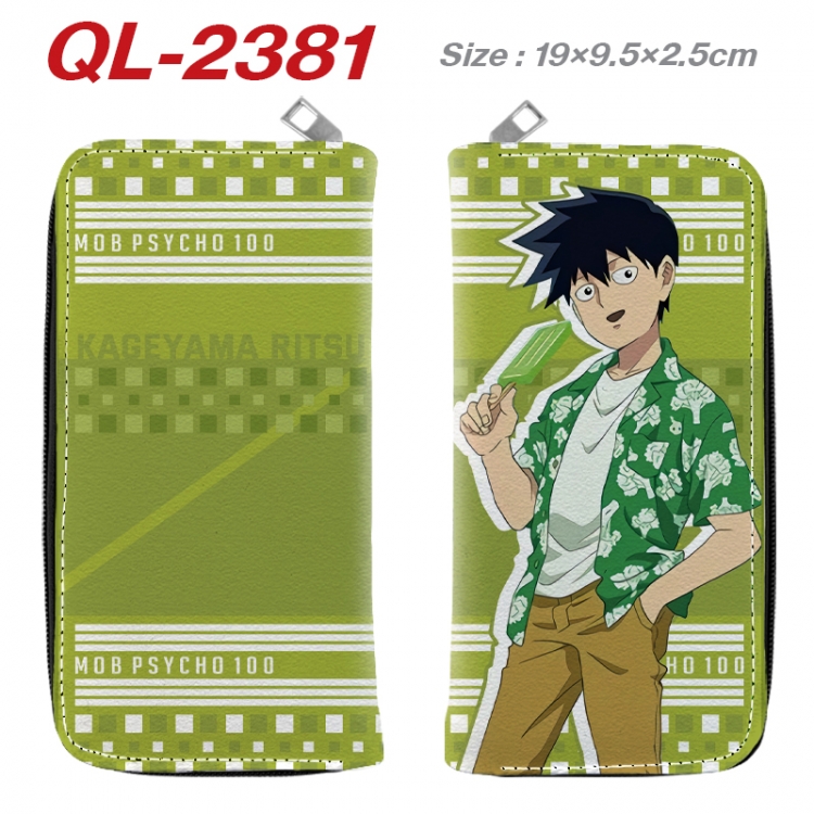 Mob Psycho 100 Anime peripheral PU leather full-color long zippered wallet 19.5x9.5x2.5cm