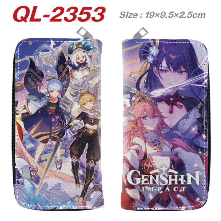 Genshin Impact Anime peripheral PU leather full-color long zippered wallet 19.5x9.5x2.5cm