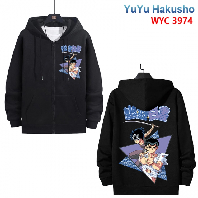  YuYu Hakusho Anime black pure cotton zipper patch pocket sweater from S to 3XL 