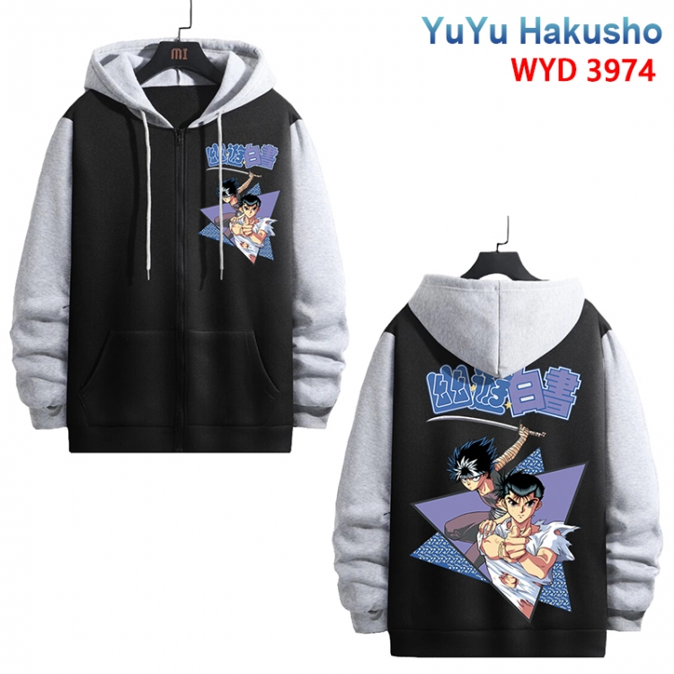 YuYu Hakusho Anime black contrast gray pure cotton zipper patch pocket sweater from S to 3XL 