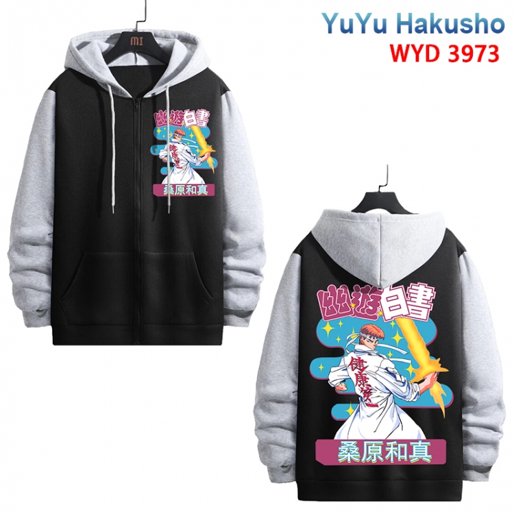 YuYu Hakusho Anime black contrast gray pure cotton zipper patch pocket sweater from S to 3XL 