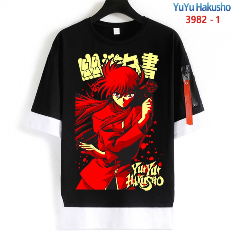 YuYu Hakusho Cotton Crew Neck Fake Two-Piece Short Sleeve T-Shirt from S to 4XL