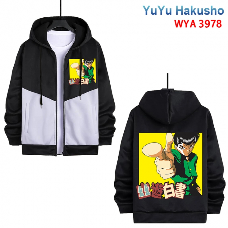 YuYu Hakusho Anime black and white contrasting pure cotton zipper patch pocket sweater from S to 3XL
