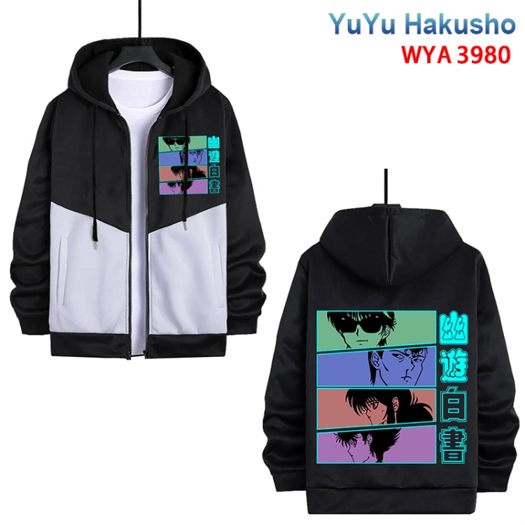 YuYu Hakusho Anime black and white contrasting pure cotton zipper patch pocket sweater from S to 3XL
