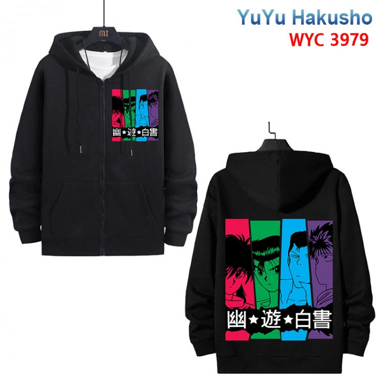 YuYu Hakusho Anime black pure cotton zipper patch pocket sweater from S to 3XL 