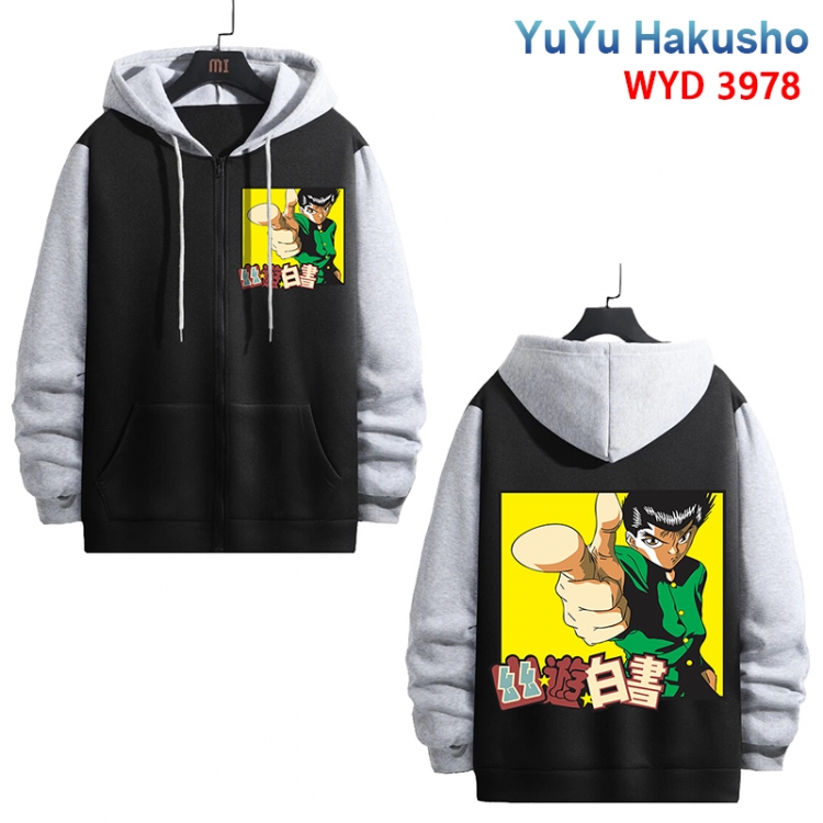 YuYu Hakusho Anime black contrast gray pure cotton zipper patch pocket sweater from S to 3XL