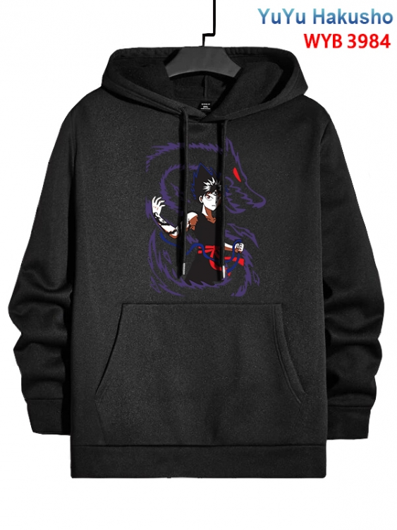 YuYu Hakusho Anime black pure cotton hooded patch pocket sweater from XS to 4XL