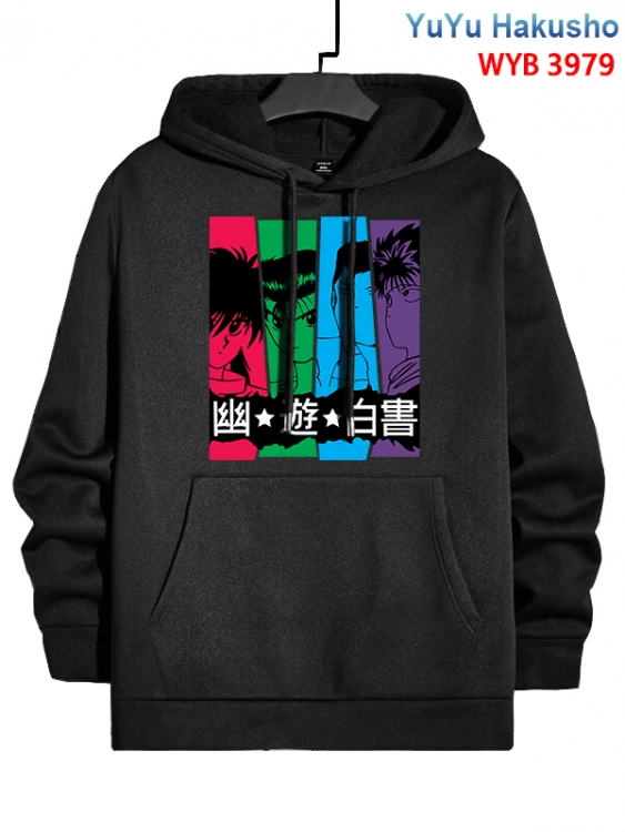 YuYu Hakusho Anime black pure cotton hooded patch pocket sweater from XS to 4XL