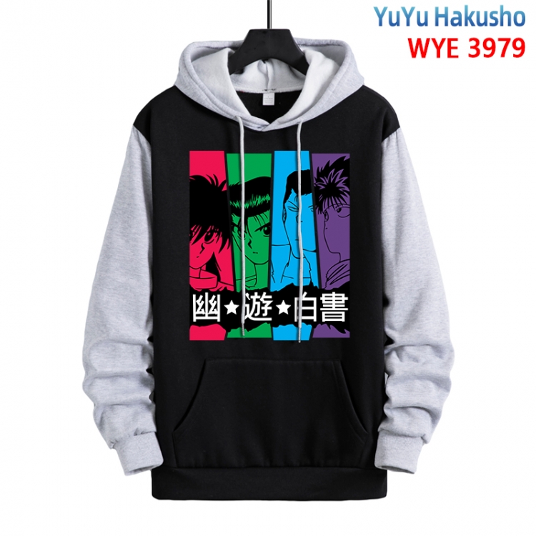 YuYu Hakusho Anime black and gray pure cotton hooded patch pocket sweaterfrom XS to 4XL 
