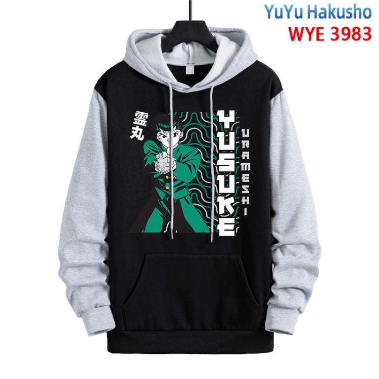 YuYu Hakusho Anime black and gray pure cotton hooded patch pocket sweaterfrom XS to 4XL 