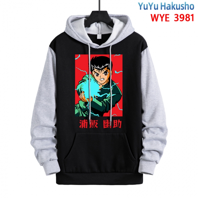 YuYu Hakusho Anime black and gray pure cotton hooded patch pocket sweaterfrom XS to 4XL
