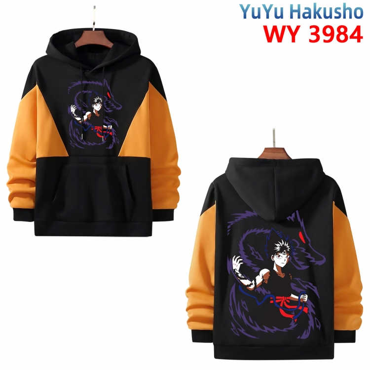 YuYu Hakusho Anime black and yellow pure cotton hooded patch pocket sweater from XS to 4XL 