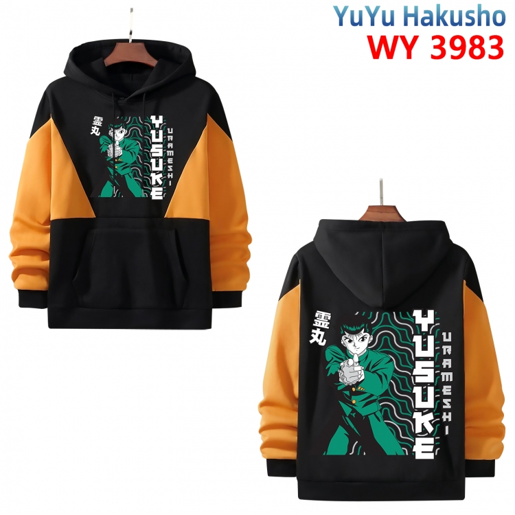 YuYu Hakusho Anime black and yellow pure cotton hooded patch pocket sweater from XS to 4XL 