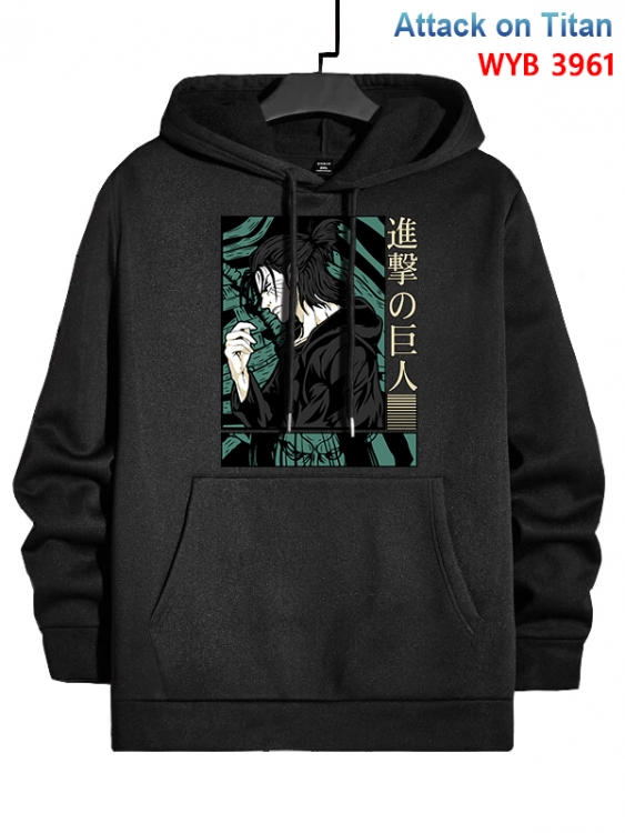  Shingeki no Kyojin Anime black pure cotton hooded patch pocket sweater from XS to 4XL 